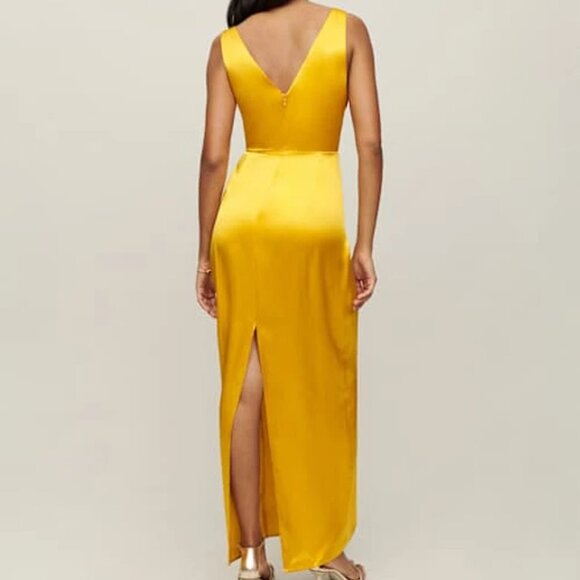Reformation Zya Silk Yellow Dress 6 Dress - Picture 6 of 13